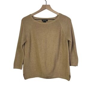 White‎ House Black Market Womens Camel Ribbed Knit 3/4 Sleeve Sweater Size Small